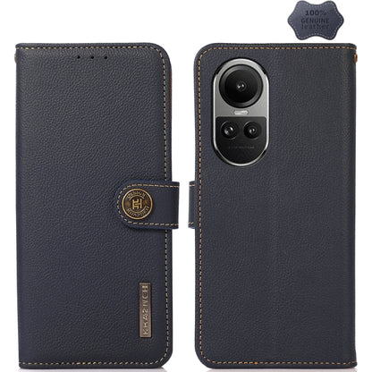 For OPPO Reno10 Global / 10 Pro Global KHAZNEH Custer Texture RFID Genuine Leather Phone Case(Blue) - OnePlus Cases by buy2fix | Online Shopping UK | buy2fix