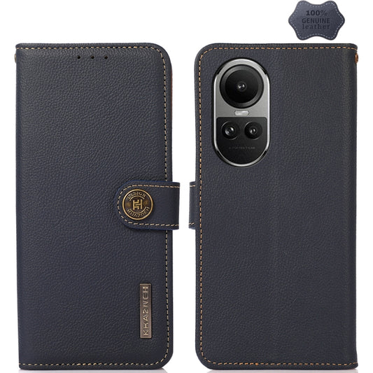 For OPPO Reno10 Global / 10 Pro Global KHAZNEH Custer Texture RFID Genuine Leather Phone Case(Blue) - OnePlus Cases by buy2fix | Online Shopping UK | buy2fix