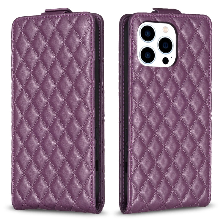 For iPhone 16 Pro Max Diamond Lattice Vertical Flip Leather Phone Case(Dark Purple) by buy2fix