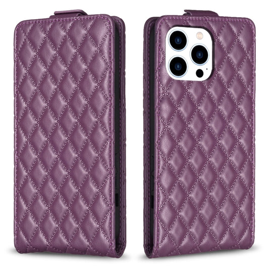 For iPhone 16 Pro Max Diamond Lattice Vertical Flip Leather Phone Case(Dark Purple) by buy2fix