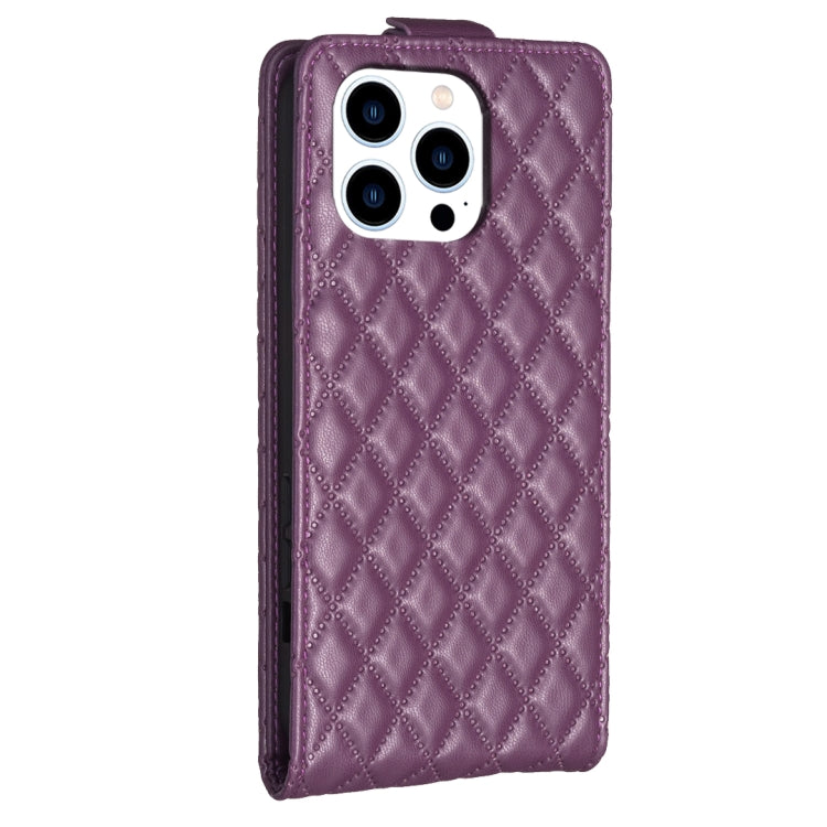 For iPhone 16 Pro Max Diamond Lattice Vertical Flip Leather Phone Case(Dark Purple) by buy2fix