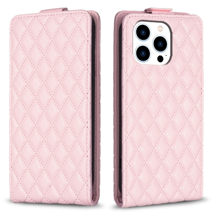 For iPhone 16 Pro Max Diamond Lattice Vertical Flip Leather Phone Case(Pink) by buy2fix