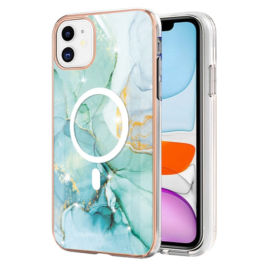 For iPhone 11 Marble Pattern Dual-side IMD Magsafe TPU Phone Case(Green 003) by buy2fix