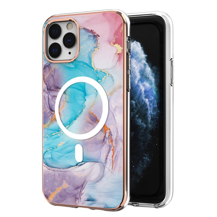 For iPhone 11 Pro Marble Pattern Dual-side IMD Magsafe TPU Phone Case(Blue Marble) by buy2fix