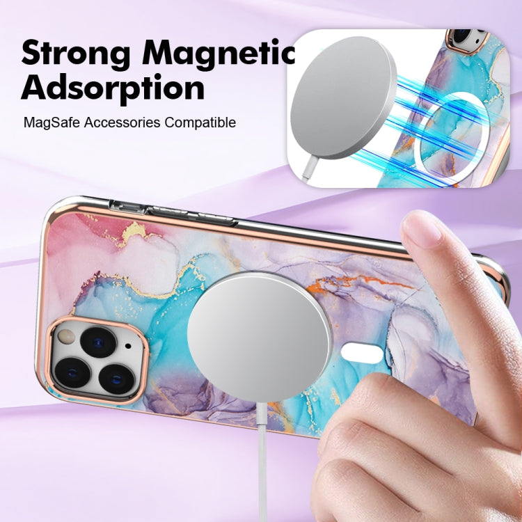 For iPhone 11 Pro Marble Pattern Dual-side IMD Magsafe TPU Phone Case(Blue Marble) by buy2fix