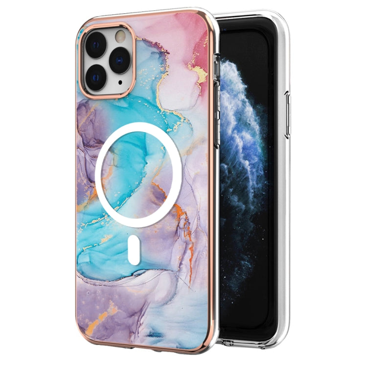 For iPhone 11 Pro Max Marble Pattern Dual-side IMD Magsafe TPU Phone Case(Blue Marble) by buy2fix