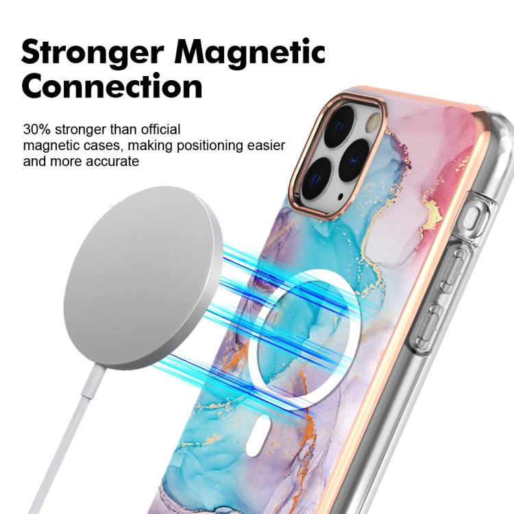 For iPhone 11 Pro Max Marble Pattern Dual-side IMD Magsafe TPU Phone Case(Blue Marble) by buy2fix