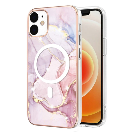 For iPhone 12 / 12 Pro Marble Pattern Dual-side IMD Magsafe TPU Phone Case(Rose Gold 005) by buy2fix