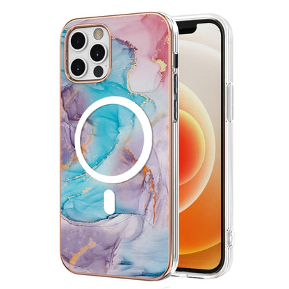 For iPhone 12 / 12 Pro Marble Pattern Dual-side IMD Magsafe TPU Phone Case(Blue Marble) by buy2fix