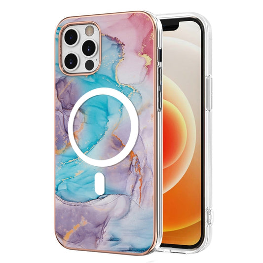 For iPhone 12 / 12 Pro Marble Pattern Dual-side IMD Magsafe TPU Phone Case(Blue Marble) by buy2fix