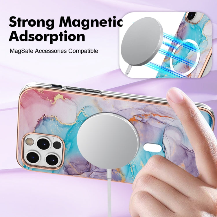 For iPhone 12 / 12 Pro Marble Pattern Dual-side IMD Magsafe TPU Phone Case(Blue Marble) by buy2fix
