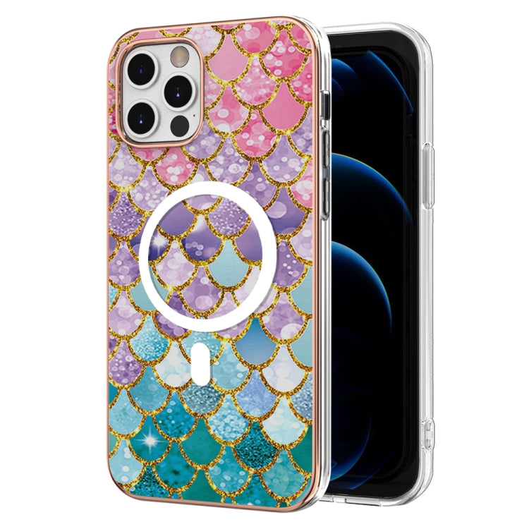 For iPhone 12 Pro Max Marble Pattern Dual-side IMD Magsafe TPU Phone Case(Colorful Scales) by buy2fix