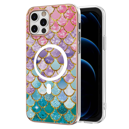 For iPhone 12 Pro Max Marble Pattern Dual-side IMD Magsafe TPU Phone Case(Colorful Scales) by buy2fix