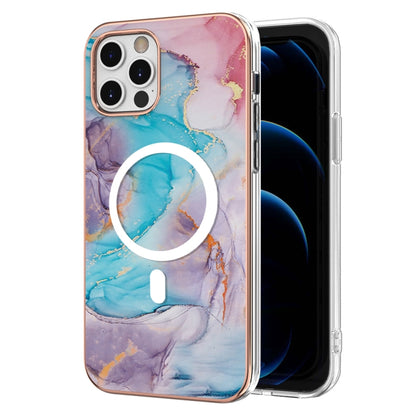 For iPhone 12 Pro Max Marble Pattern Dual-side IMD Magsafe TPU Phone Case(Blue Marble) by buy2fix