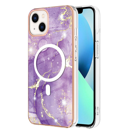 For iPhone 14 Marble Pattern Dual-side IMD Magsafe TPU Phone Case(Purple 002) by buy2fix