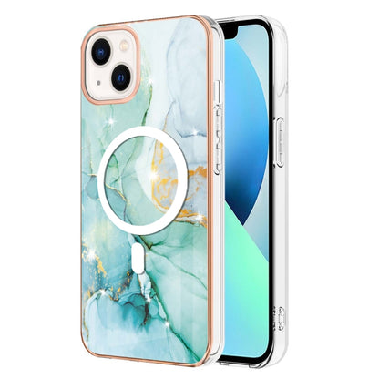 For iPhone 14 Marble Pattern Dual-side IMD Magsafe TPU Phone Case(Green 003) by buy2fix