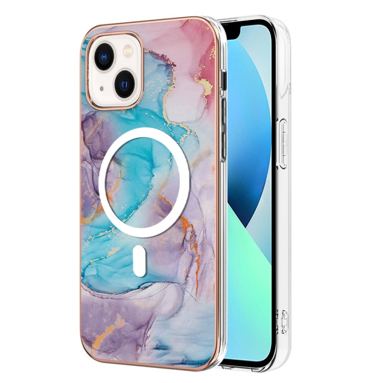 For iPhone 14 Marble Pattern Dual-side IMD Magsafe TPU Phone Case(Blue Marble) by buy2fix