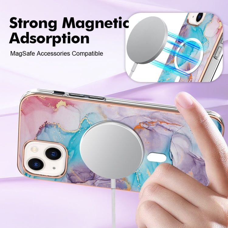 For iPhone 14 Marble Pattern Dual-side IMD Magsafe TPU Phone Case(Blue Marble) by buy2fix