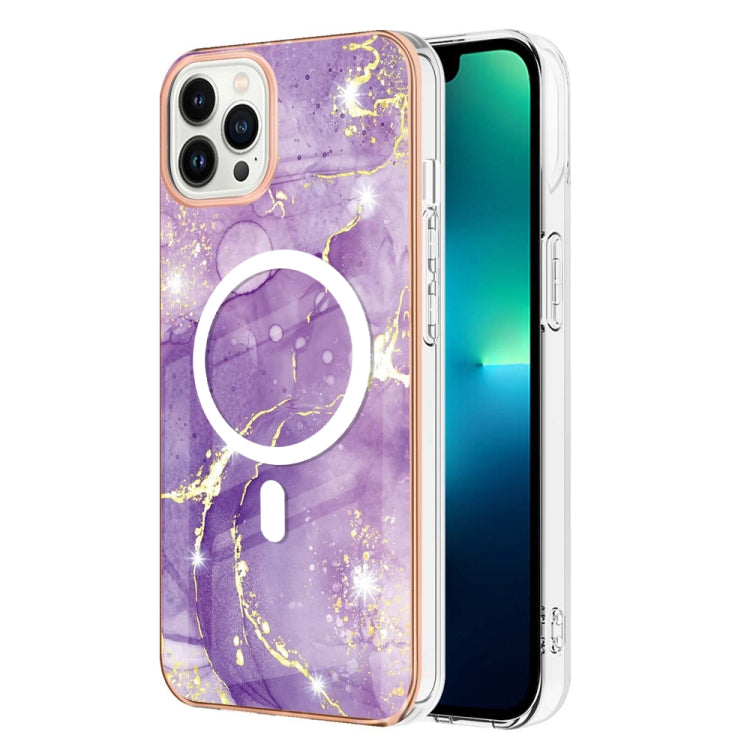 For iPhone 15 Pro Max Marble Pattern Dual-side IMD Magsafe TPU Phone Case(Purple 002) by buy2fix
