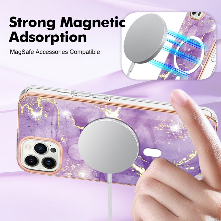For iPhone 15 Pro Max Marble Pattern Dual-side IMD Magsafe TPU Phone Case(Purple 002) by buy2fix