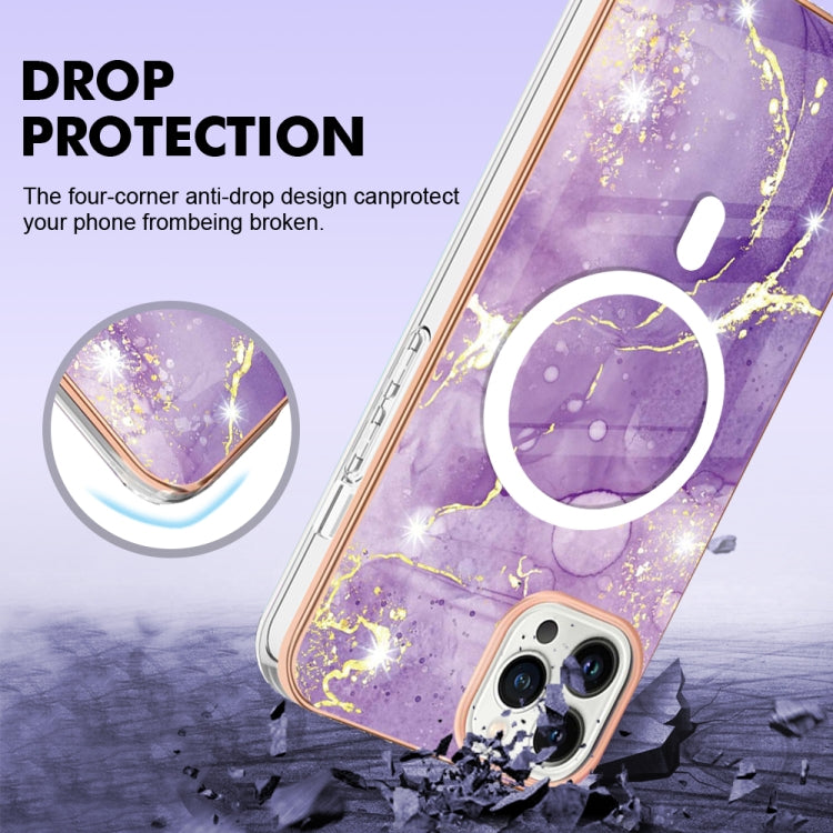 For iPhone 15 Pro Max Marble Pattern Dual-side IMD Magsafe TPU Phone Case(Purple 002) by buy2fix