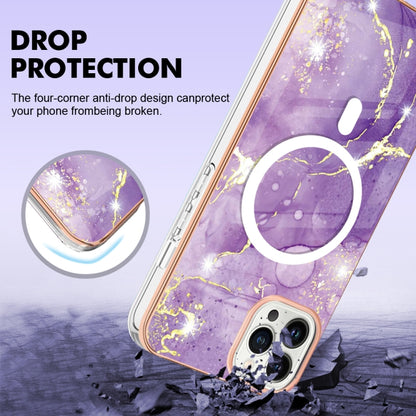 For iPhone 15 Pro Max Marble Pattern Dual-side IMD Magsafe TPU Phone Case(Purple 002) by buy2fix