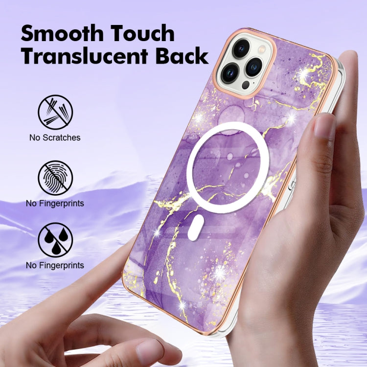 For iPhone 15 Pro Max Marble Pattern Dual-side IMD Magsafe TPU Phone Case(Purple 002) by buy2fix