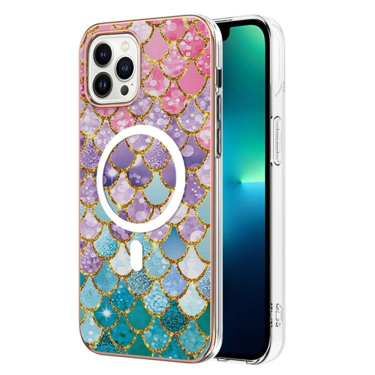 For iPhone 15 Pro Max Marble Pattern Dual-side IMD Magsafe TPU Phone Case(Colorful Scales) by buy2fix