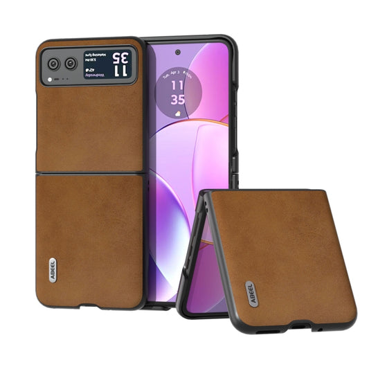 For Motorola Razr 40 ABEEL Two-color Calf Texture PU Phone Case(Brown) - Motorola Cases by buy2fix | Online Shopping UK | buy2fix