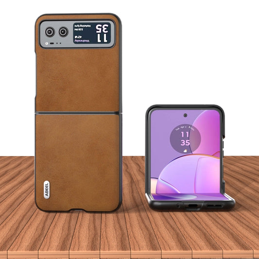 For Motorola Razr 40 ABEEL Two-color Calf Texture PU Phone Case(Brown) - Motorola Cases by buy2fix | Online Shopping UK | buy2fix
