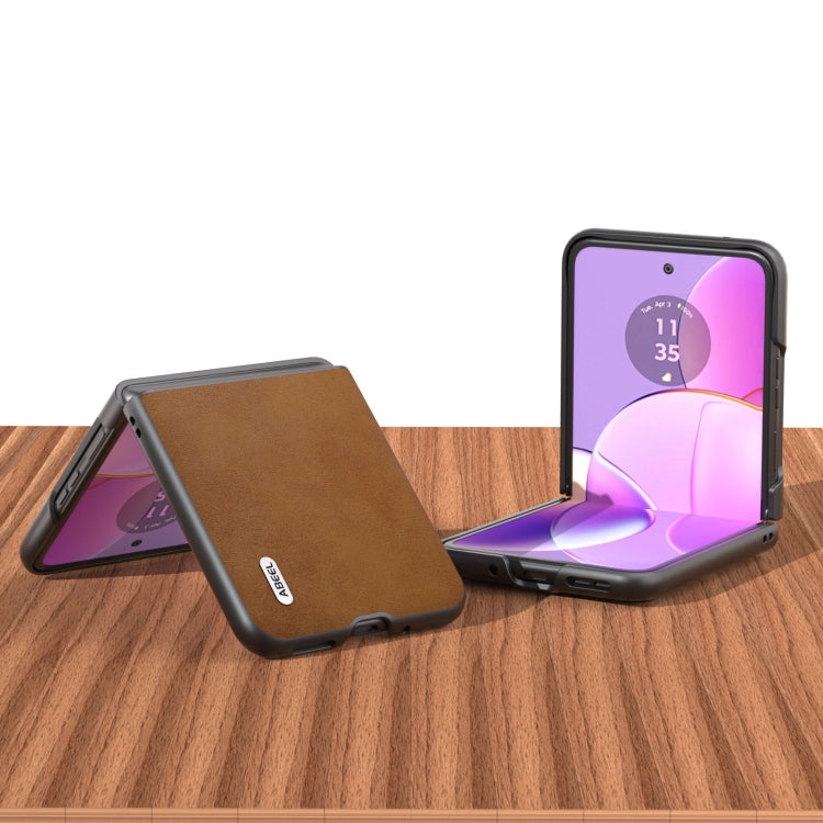 For Motorola Razr 40 ABEEL Two-color Calf Texture PU Phone Case(Brown) - Motorola Cases by buy2fix | Online Shopping UK | buy2fix