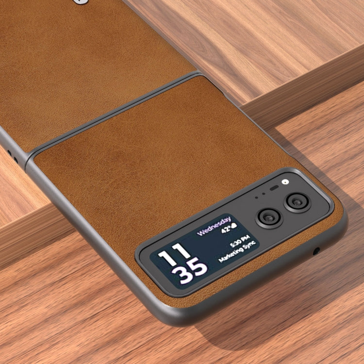 For Motorola Razr 40 ABEEL Two-color Calf Texture PU Phone Case(Brown) - Motorola Cases by buy2fix | Online Shopping UK | buy2fix