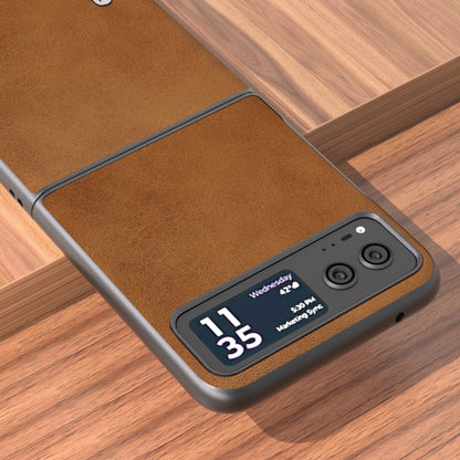For Motorola Razr 40 ABEEL Two-color Calf Texture PU Phone Case(Brown) - Motorola Cases by buy2fix | Online Shopping UK | buy2fix