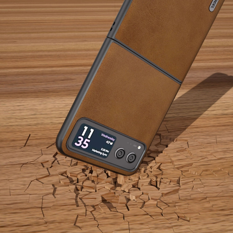 For Motorola Razr 40 ABEEL Two-color Calf Texture PU Phone Case(Brown) - Motorola Cases by buy2fix | Online Shopping UK | buy2fix