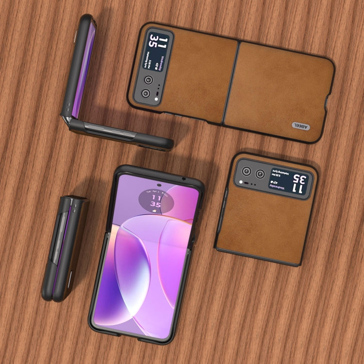 For Motorola Razr 40 ABEEL Two-color Calf Texture PU Phone Case(Brown) - Motorola Cases by buy2fix | Online Shopping UK | buy2fix