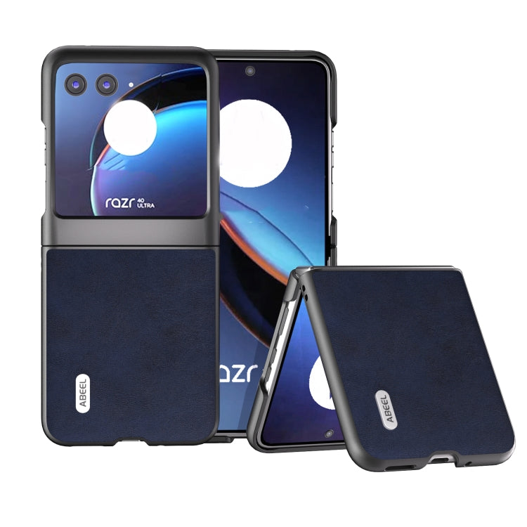 For Motorola Razr 40 Ultra ABEEL Two-color Calf Texture PU Phone Case(Blue) - Motorola Cases by buy2fix | Online Shopping UK | buy2fix