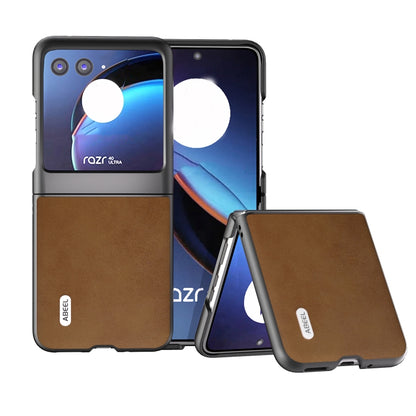 For Motorola Razr 40 Ultra ABEEL Two-color Calf Texture PU Phone Case(Brown) - Motorola Cases by buy2fix | Online Shopping UK | buy2fix