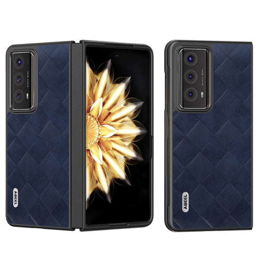 For Honor Magic V2 ABEEL Weave Plaid PU Phone Case(Blue)