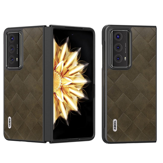 For Honor Magic V2 ABEEL Weave Plaid PU Phone Case(Green)