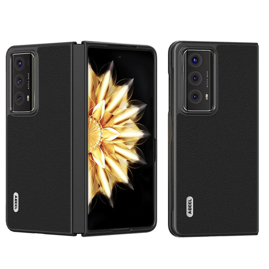 For Honor Magic V2 ABEEL Genuine Leather Wave Black Edge Phone Case(Black)