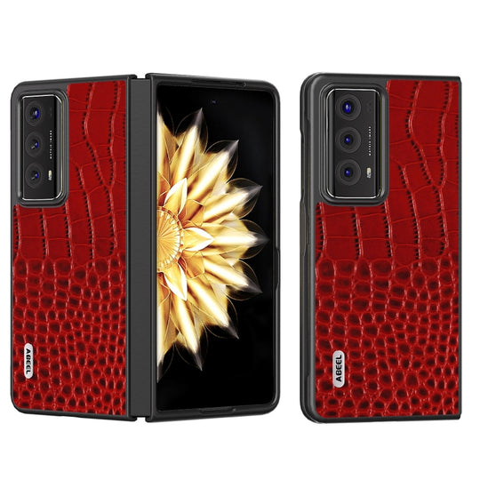For Honor Magic V2 ABEEL Genuine Leather Crocodile Pattern Black Edge Phone Case(Red)