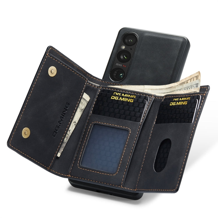 For Sony Xperia 1 V DG.MING M1 Series 3-Fold Multi Card Wallet + Magnetic Phone Case(Black) by DG.MING