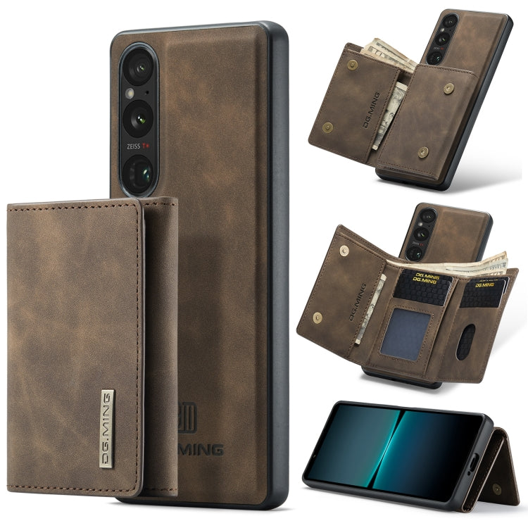 For Sony Xperia 1 V DG.MING M1 Series 3-Fold Multi Card Wallet + Magnetic Phone Case(Coffee) by DG.MING