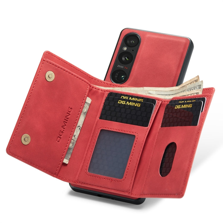 For Sony Xperia 1 V DG.MING M1 Series 3-Fold Multi Card Wallet + Magnetic Phone Case(Red) by DG.MING