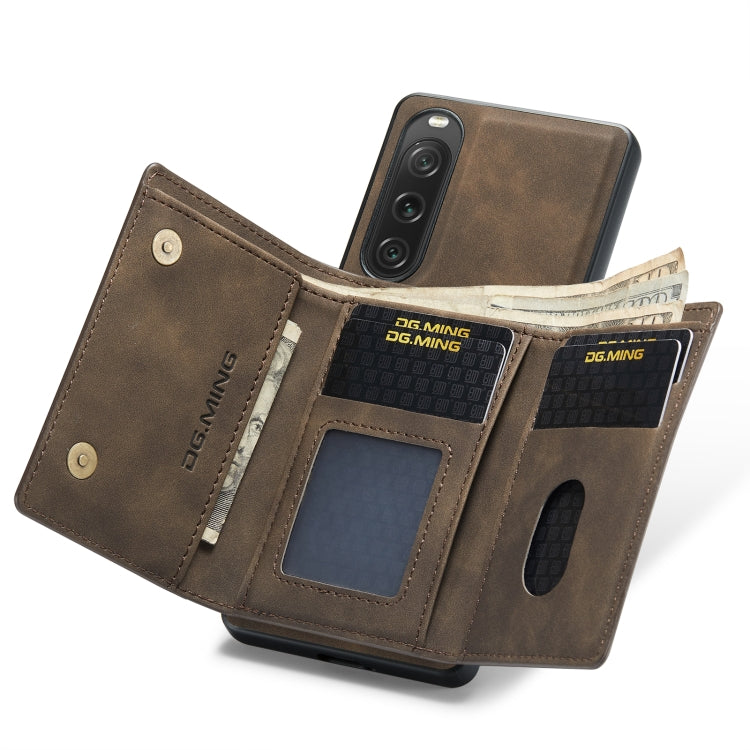 For Sony Xperia 10 V DG.MING M1 Series 3-Fold Multi Card Wallet + Magnetic Phone Case(Coffee) by DG.MING