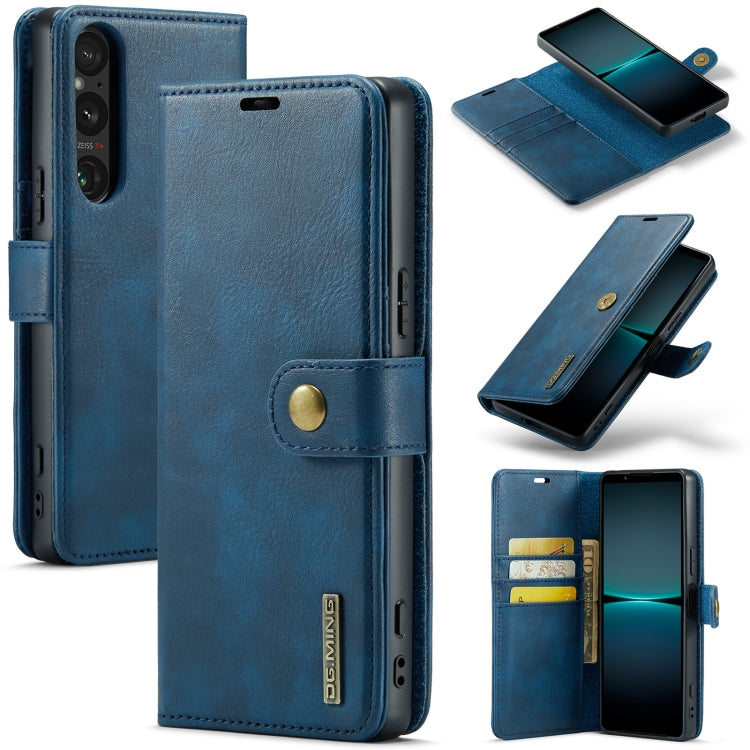 For Sony Xperia 1 V DG.MING Crazy Horse Texture Detachable Magnetic Leather Phone Case(Blue) by DG.MING