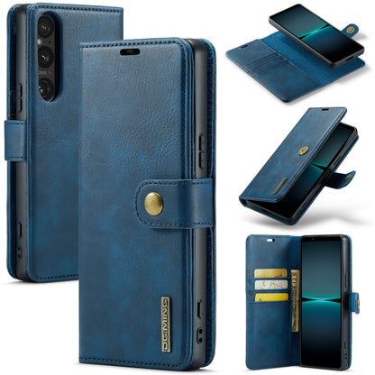 For Sony Xperia 1 V DG.MING Crazy Horse Texture Detachable Magnetic Leather Phone Case(Blue) by DG.MING