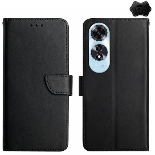 For OPPO A60 4G HT02 Genuine Leather Fingerprint-proof Flip Phone Case(Black) by buy2fix