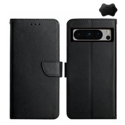 For Google Pixel 8 Pro HT02 Genuine Leather Fingerprint-proof Flip Phone Case(Black) - Google Cases by buy2fix | Online Shopping UK | buy2fix