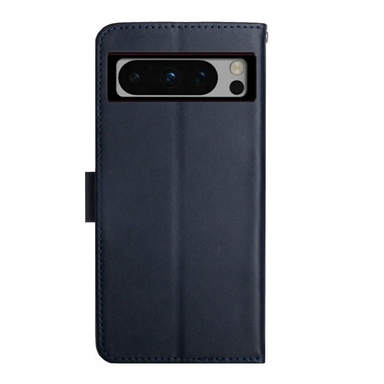 For Google Pixel 8 Pro HT02 Genuine Leather Fingerprint-proof Flip Phone Case(Blue) - Google Cases by buy2fix | Online Shopping UK | buy2fix